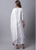 White Cotton  Embroidered Pant Style Suit