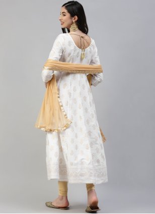 White Cotton  Print Trendy Ready to Wear Salwar Suits