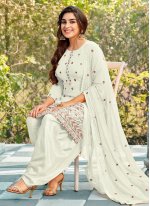 White Georgette Embroidered Salwar suit