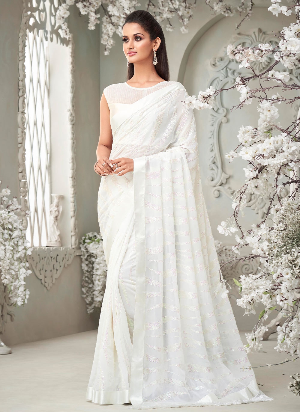 White fancy saree discount online