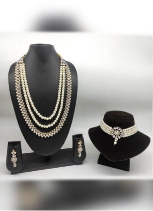 White Jewellery Set enhanced with Moti Work