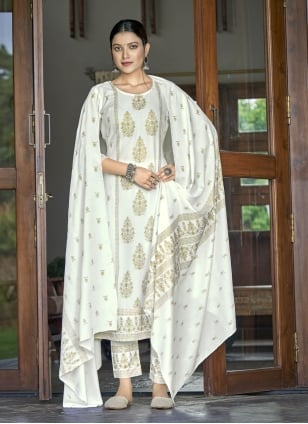 Print Rayon Salwar suit in White