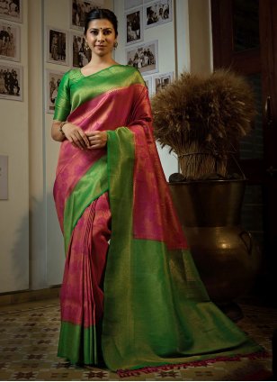 Woven Pink Art Silk Traditional Designer Saree