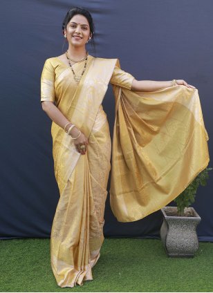Yellow Banarasi Silk Jacquard Classic Saree