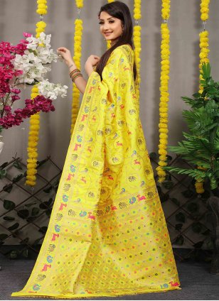 Yellow Banarasi Silk Jacquard Contemporary Sari