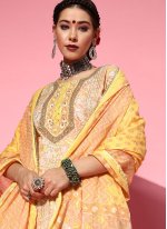 Yellow Blended Cotton Festival Designer Palazzo Salwar Suit