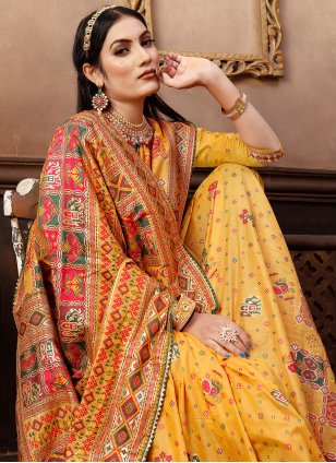 Yellow Chanderi Gota Work Designer Sari