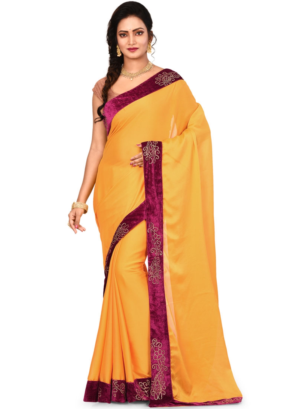 Amazon.com: Nivah Fashion Women's Lycra Embroidery Saree with Unstitched  Blouse Piece (NH.K817-Purple) : Clothing, Shoes & Jewelry