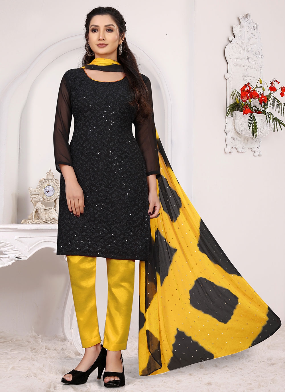 yellow and black salwar kameez