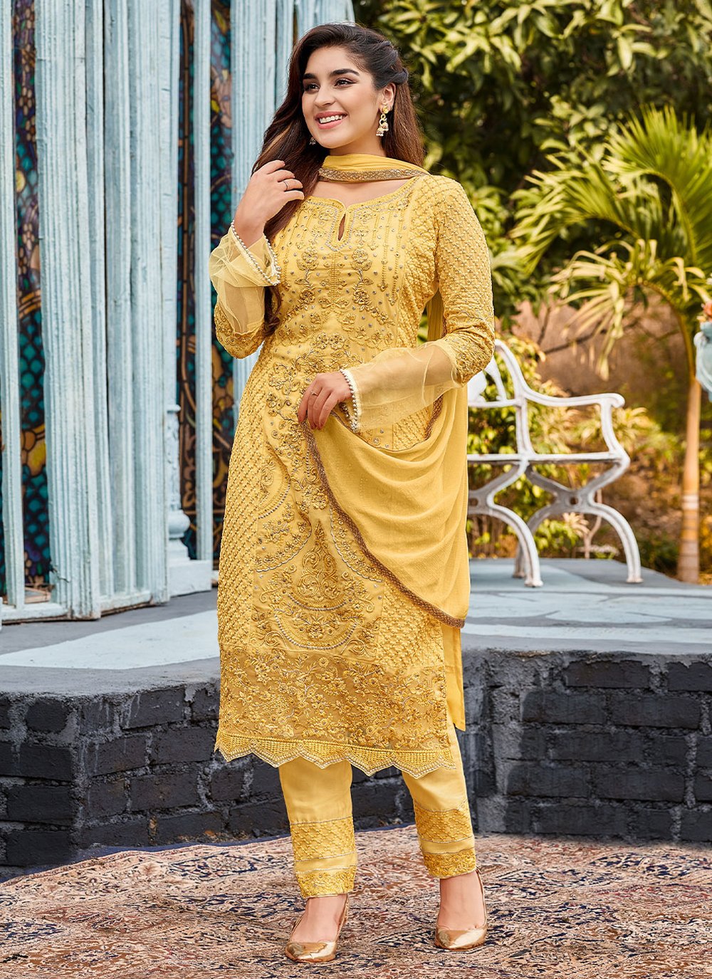 Beautifully Embroidered Yellow Colour Heavy Party Wear Suit - KSM PRINTS -  3989481