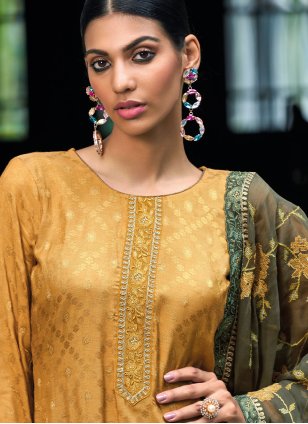 Yellow Jacquard Embroidered Pakistani Salwar Suit