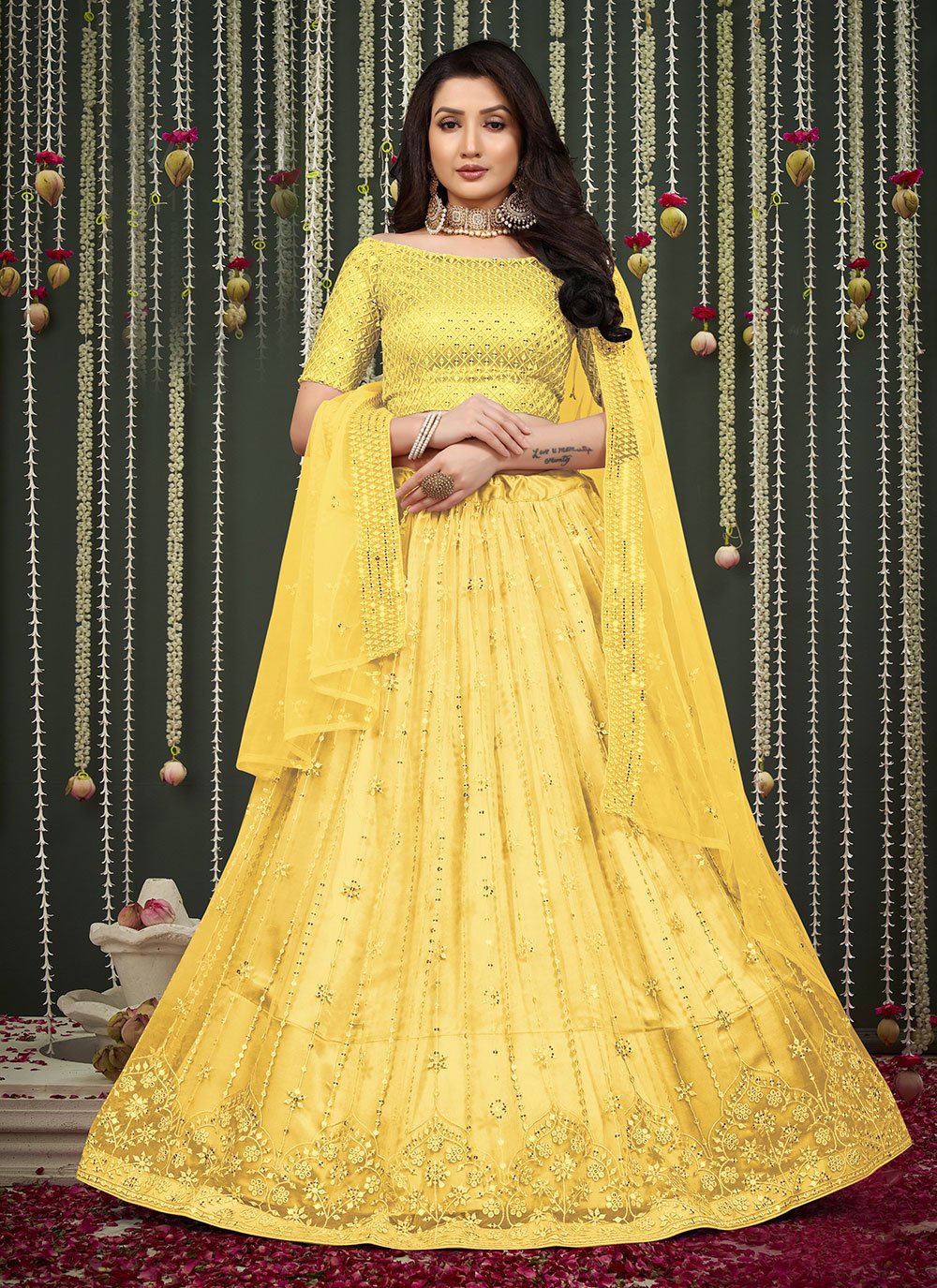 RE - Party wear zari embroidered yellow Lehenga Choli - New In - Indian