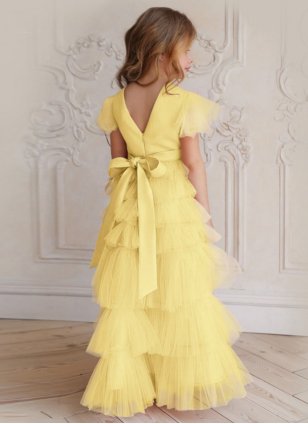 Yellow Net Fancy Work Designer Gown for Girl