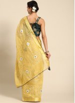 Yellow Poly Cotton Embroidered Classic Saree