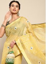 Yellow Poly Cotton Embroidered Classic Saree