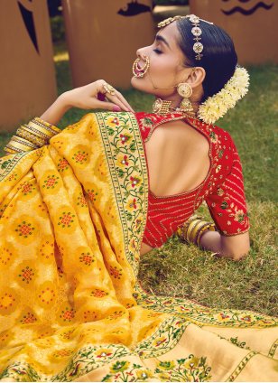 Yellow Pure Georgette Embroidered Classic Sari