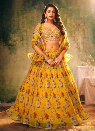Mustard Color Designer Bridal Lehenga Choli With Embroidery Work Silk Fabric