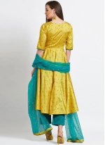 Yellow Silk Blend Booti Readymade Salwar Kameez