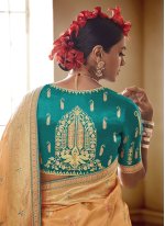 Yellow Silk Embroidered Designer Saree