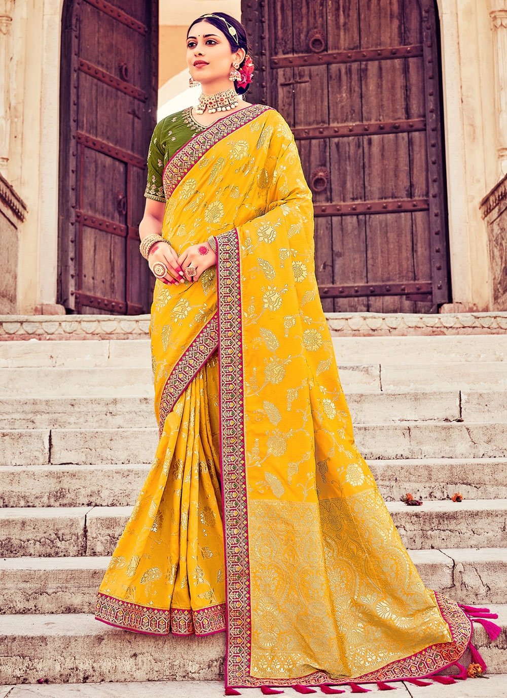 Buy Yellow Latest Designer Party Wear Sari | Party Wear Sarees