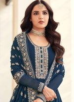 Jasmin Bhasin Georgette Blue Embroidered Bollywood Salwar Kameez