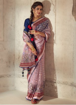 Adorning Organza Pink Patch Border Designer Saree