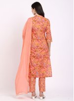 Aqua Blue and Peach Cotton  Printed Pant Style Suit