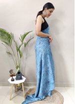 Aqua Blue Chiffon Weaving Trendy Sari