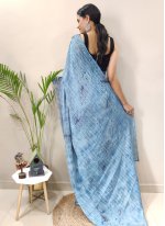 Aqua Blue Chiffon Weaving Trendy Sari