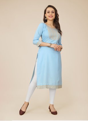 Buy Aqua Blue Embroidered Suit Set Online - RK India Store View