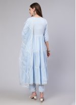 Aqua Blue Cotton  Embroidered Readymade Salwar Suits