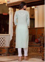 Aqua Blue Cotton  Lucknowi Work Readymade Salwar Suits