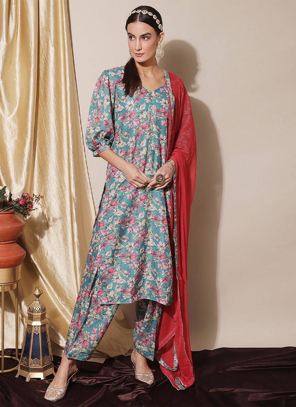 Luscious Navy Blue Color Cotton Printed Casual Wea Punjabi Salwar Suit  -775795343