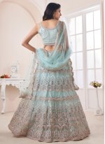 Aqua Blue Net Dori Work Designer Lehenga Choli for Wedding