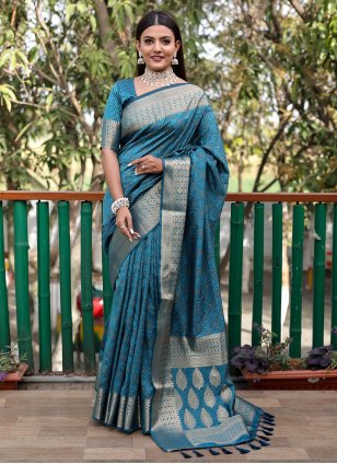 Aqua Blue Patola Silk Weaving Classic Saree