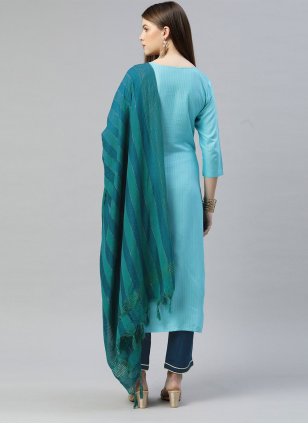 Aqua Blue Rayon Embroidered Trendy Salwar Suits