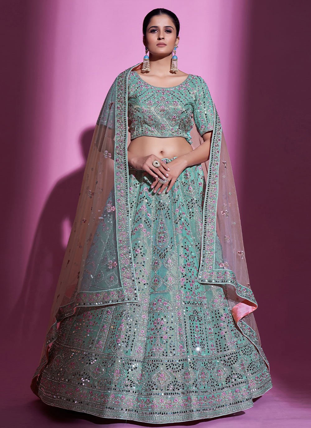 Check out the elegant Aqua Blue Silk Dori Trendy Ghagra Choli -