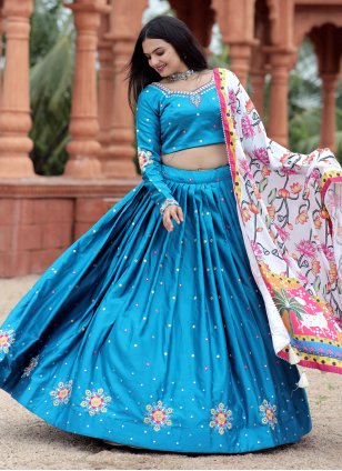 Party wear Lehenga Choli in Firozi Blue Ombre colour – Dulhan Exclusives