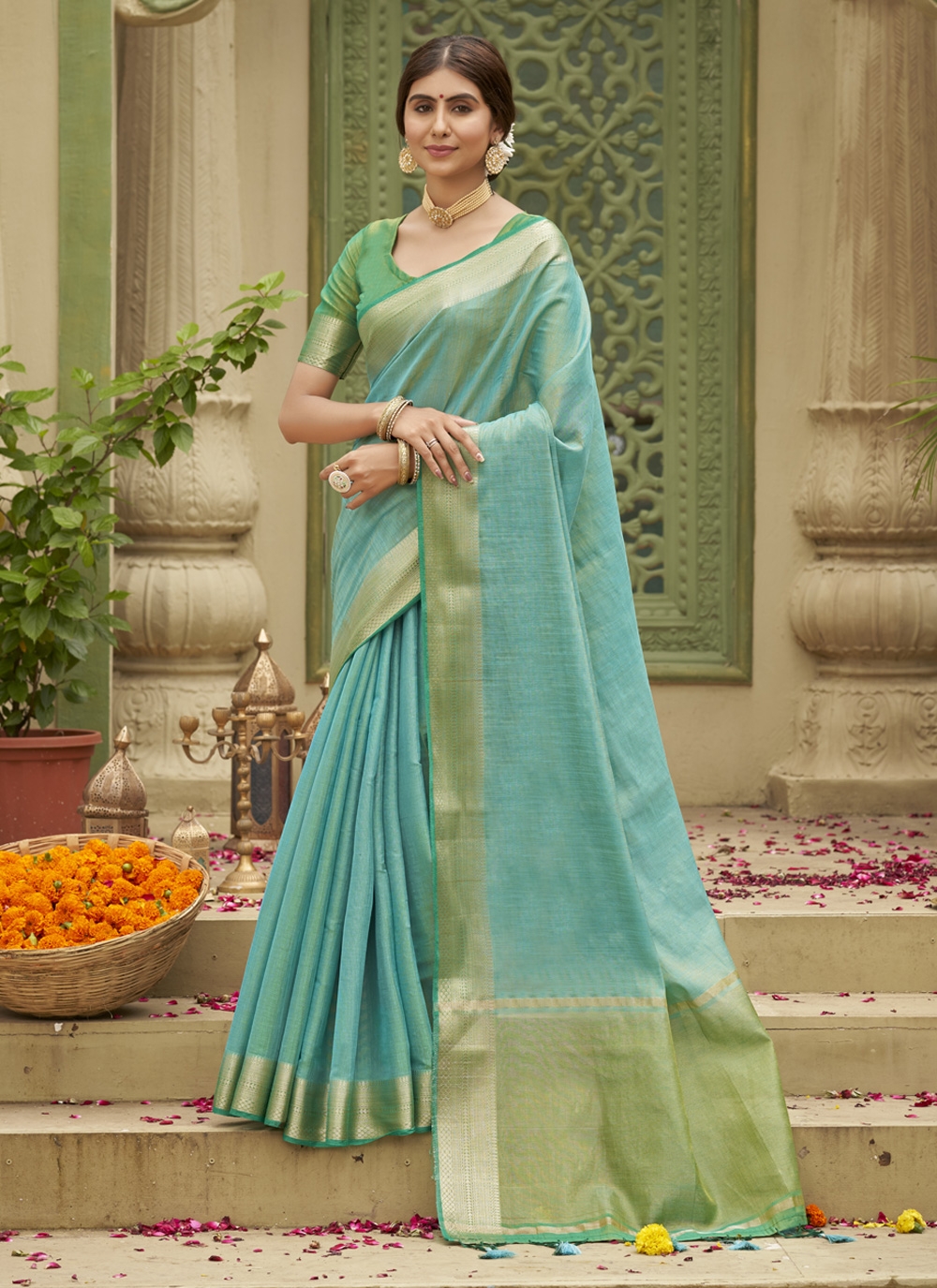 Blue Tussar Silk Saree With Weaving Border, तुस्सर रेशमी साड़ी , तुस्सर  सिल्क साड़ी - Bhakti Silk Mills, Surat | ID: 2851611162833