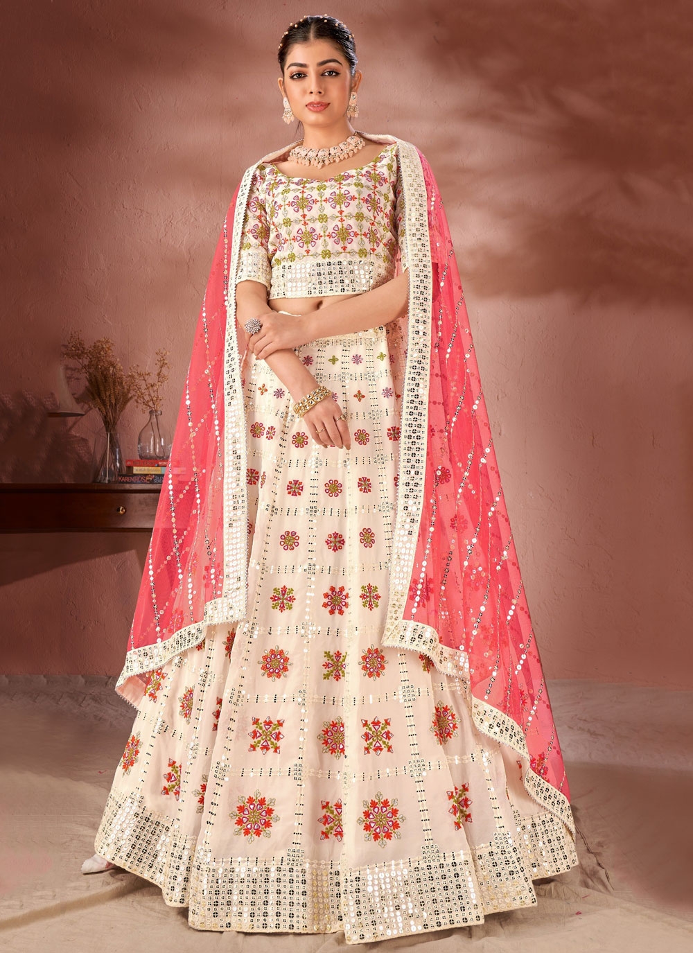 Glamorous Red Heavy Work Designer Fish Cut Bridal Lehenga SM1604