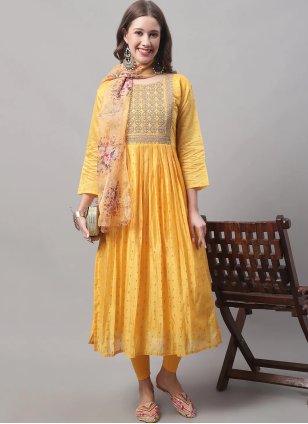 Attractive Yellow Embroidered Salwar Kameez