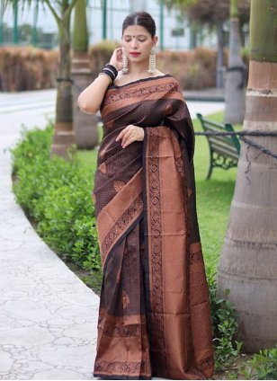 Banarasi Silk Black Weaving Designer Sari