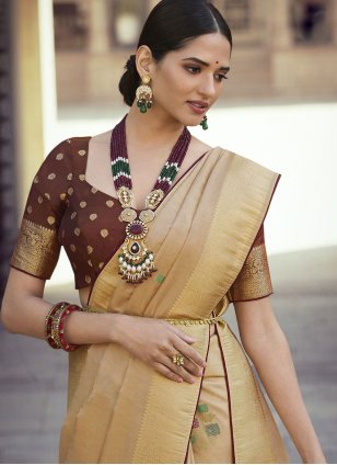 Beige Art Silk Meena Trendy Sari