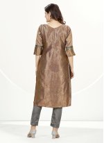 Beige Banarasi Silk Woven Straight Salwar Suit