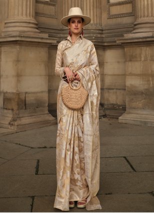 Beige Cotton  Chikankari Classic Sari
