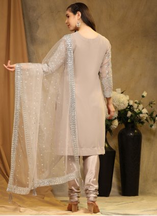 Beige Georgette Embroidered Trendy Salwar Kameez