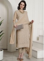 Beige Georgette Embroidered Trendy Salwar Suits