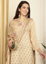 Beige Pure Silk Embroidered Trendy Salwar Kameez