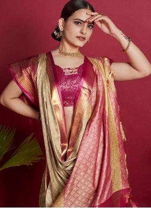 Beige Silk Weaving Contemporary Saree