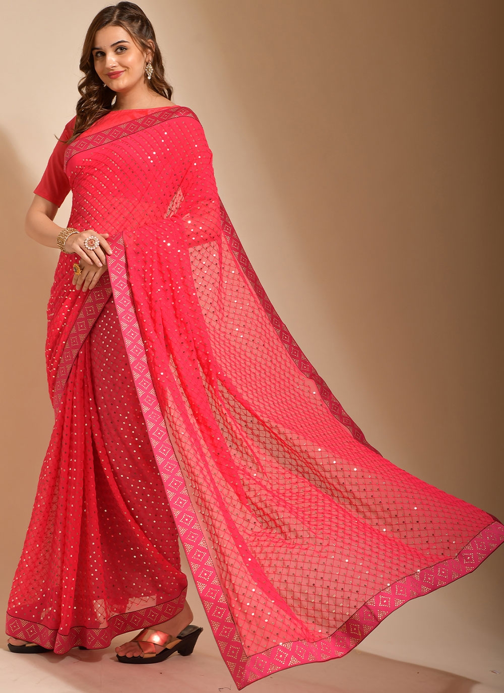 Buy Vamika Georgette Sequence Work Hot Pink Bollywood Style Saree Online at  Best Price | Distacart